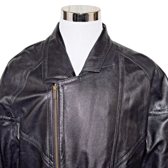 Wilson's Medium Asymmetrical Full Zip 100% Leather Belted Notched Collar Coat - Picture 8 of 12